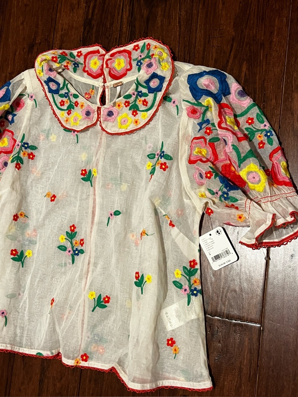 Bloggers fave Free People Flowers of Love embroidered sheer top ecru SZ small - Picture 9 of 16